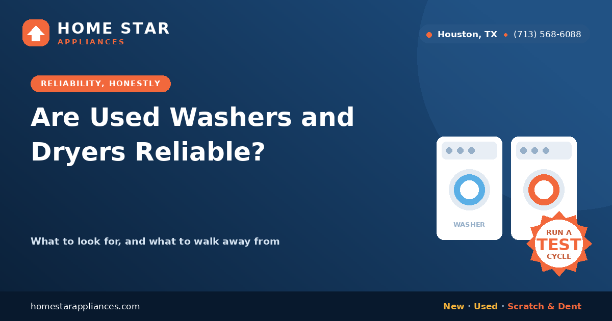 Used washer and dryer being test-cycled at Home Star Appliances in Houston