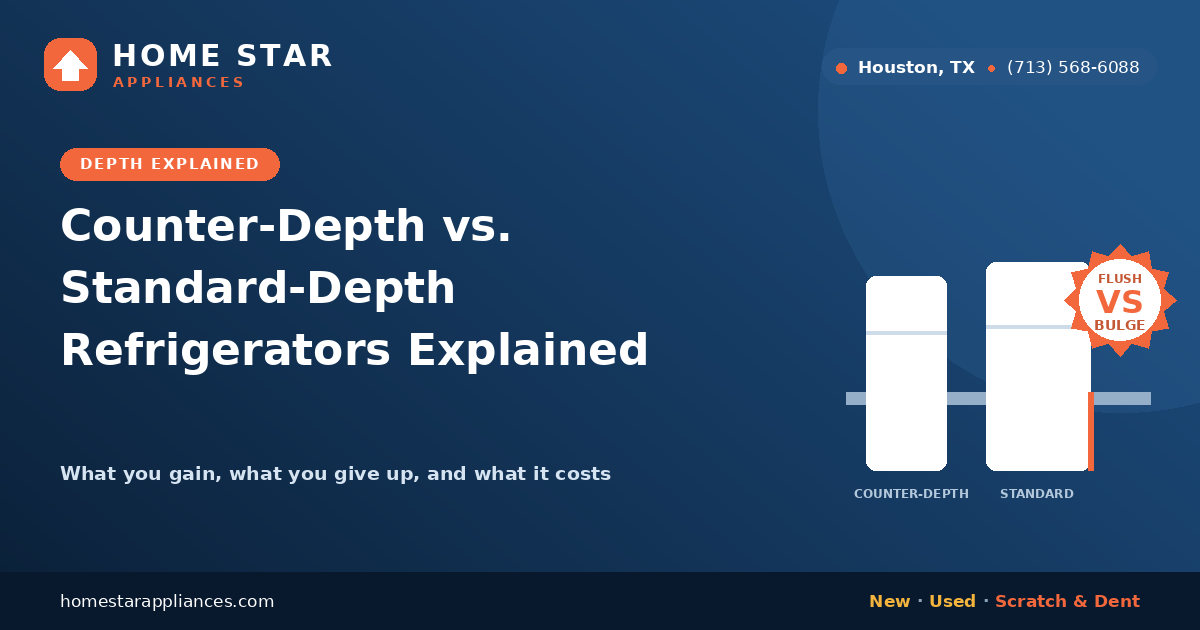 Counter-depth and standard-depth refrigerators compared against a kitchen counter line