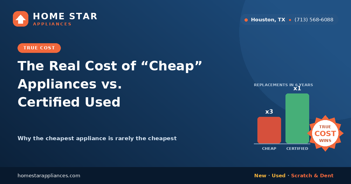 Chart comparing replacement cycles of cheap appliances versus certified used appliances