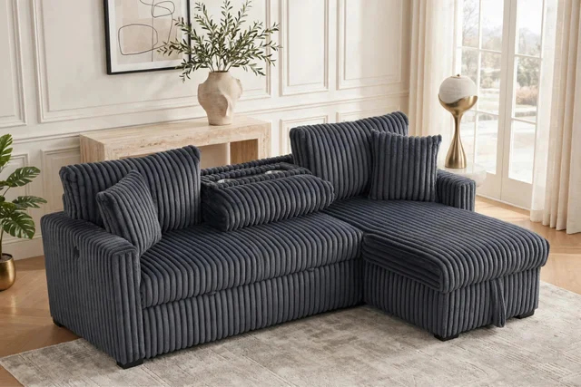 Aria Charcoal Sectional with Pull-Out Bed & Storage Chaise