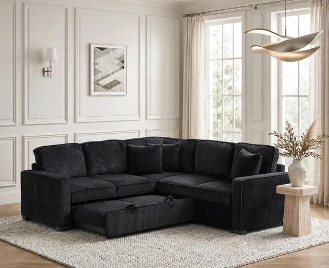 Ariel Black Sectional with Pull-Out Bed