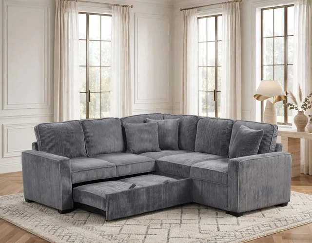 Ariel Charcoal Sectional with Pull-Out Bed