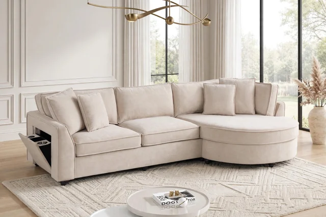 Elva Beige Sectional (w Reversible Chaise)