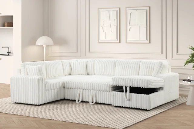 Forever Beige Sectional with Pull-Out Bed
