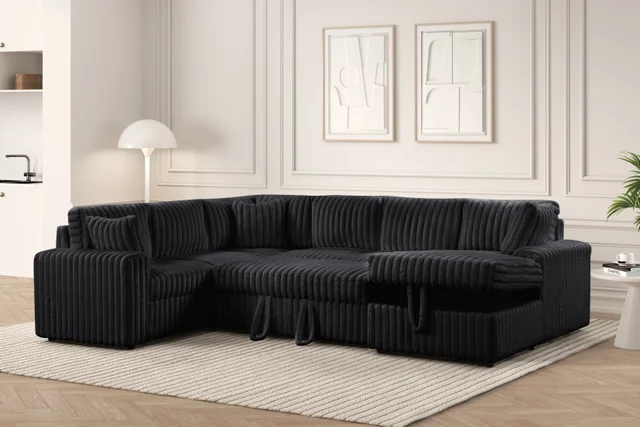 Forever Black Sectional with Pull-Out Bed