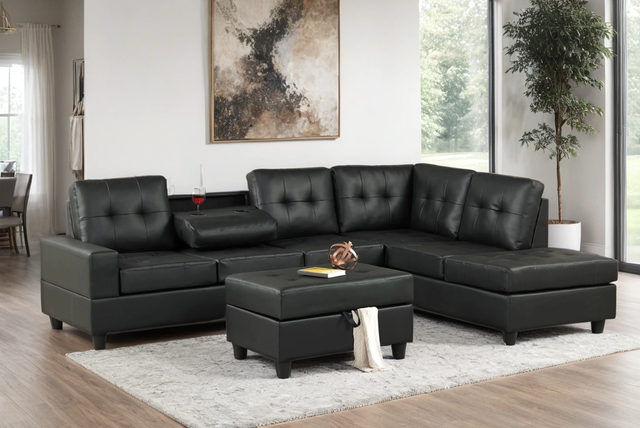 Heights Black Reversible Sectional + Ottoman Set