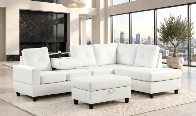 Rocket White PU Reversible Sectional