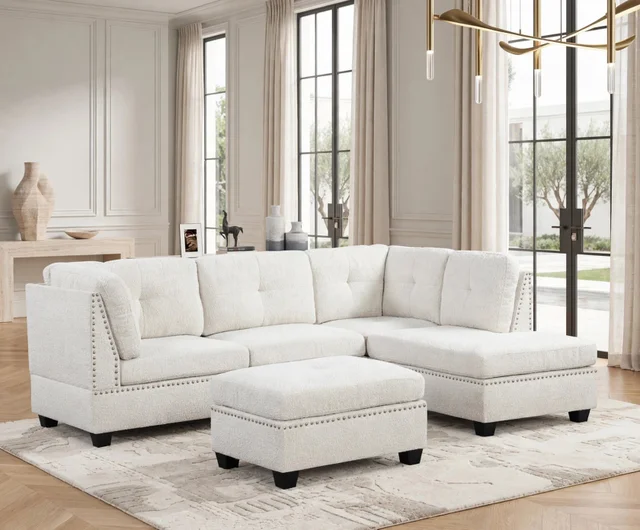 Sienna Boucle Sand Sectional + Ottoman Set — Flash Sale